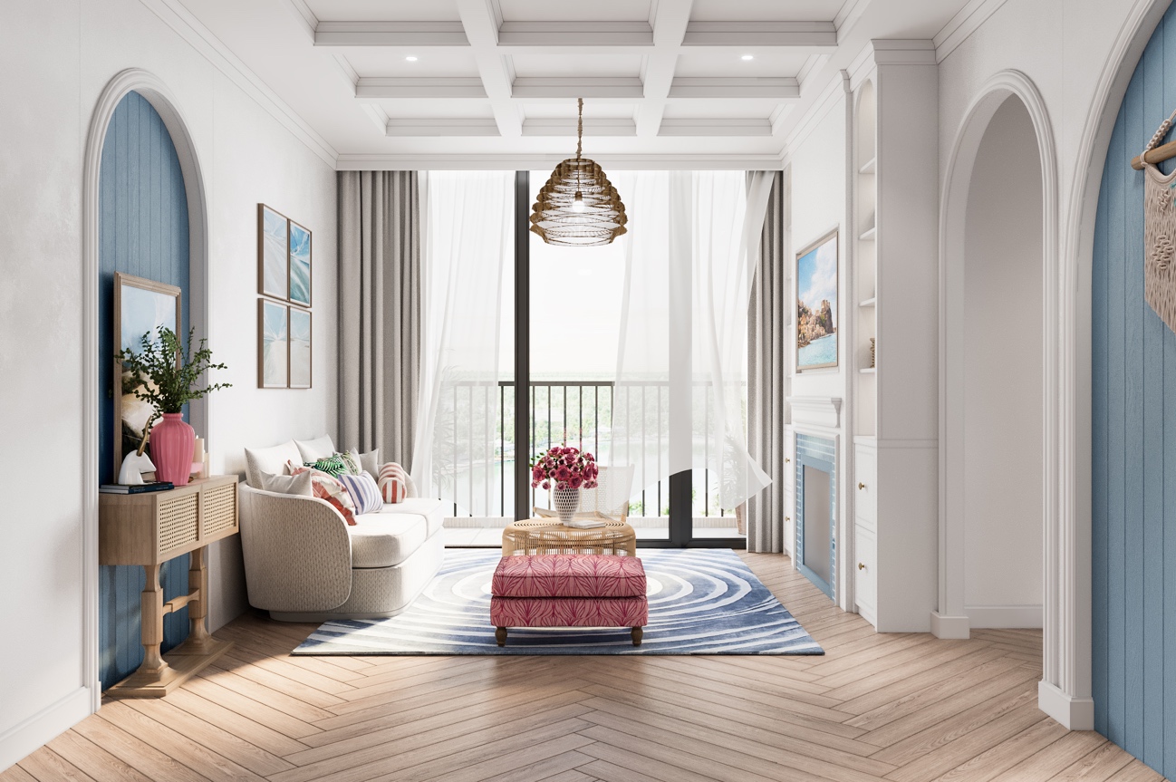 Cửa k&iacute;nh lớn ph&ograve;ng kh&aacute;ch gi&uacute;p lấy trọn nguồn s&aacute;ng tự nhi&ecirc;n, biến nơi đ&acirc;y trở th&agrave;nh nơi l&agrave;m việc, đọc s&aacute;ch đầy l&yacute; tưởng hoặc một chốn ngủ ho&agrave;n hảo cho những trải nghiệm mới.