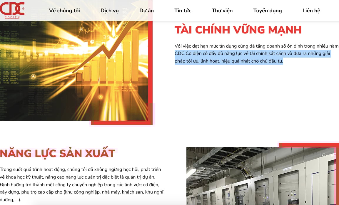 C&ocirc;ng ty cổ phần CDC Cơ điện giới thiệu l&agrave; doanh nghiệp c&oacute; tiềm lực t&agrave;i ch&iacute;nh mạnh.&nbsp;