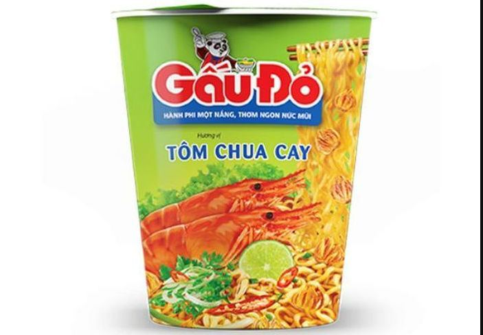 Sản phẩm m&igrave; ăn liền t&ocirc;m chua thương hiệu Gấu Đỏ.