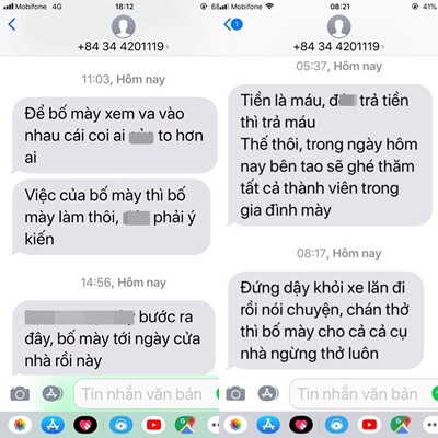 C&aacute;c tin nhắn quấy rối, đe dọa chị P v&agrave; gia đ&igrave;nh. Ảnh: Ng&agrave;y Nay.