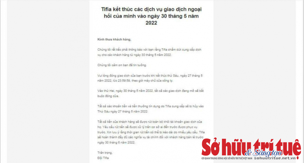 Th&ocirc;ng b&aacute;o s&agrave;n Tifia gửi đến anh L&ecirc; Quang Ph&uacute;c.&nbsp;