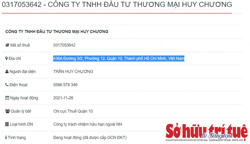 Th&ocirc;ng tin của C&ocirc;ng ty TNHH đầu tư thương mại Huy Chương.&nbsp;