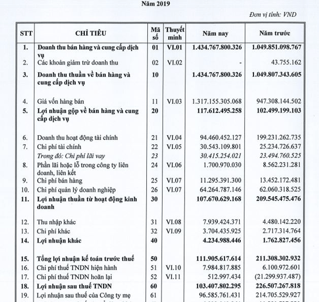 Kết quả kinh doanh năm 2019 tại ALP. Nguồn: BCTC hợp nhất kiểm to&aacute;n năm 2019.