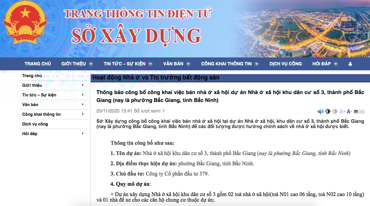 Sở X&acirc;y dựng tỉnh Bắc Ninh th&ocirc;ng tin về việc mở b&aacute;n c&aacute;c dự &aacute;n nh&agrave; ở x&atilde; hội.&nbsp;