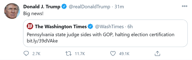 &#212;ng Trump nhận 2 tin vui: Quyết định bất ngờ của t&#242;a &#225;n Pennsylvania v&#224; một &#39;thắng lợi lớn&#39; ở Nevada - Ảnh 1