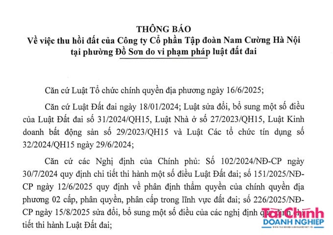Tập đo&#224;n Nam Cường H&#224; Nội bị thu hồi 2,5ha đất v&#236; sai phạm - Ảnh 1