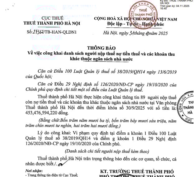 Cục Thuế H&agrave; Nội c&ocirc;ng khai danh s&aacute;ch doanh nghiệp nợ thuế.