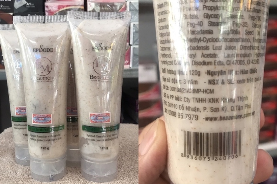 Cơ quan chức năng ph&aacute;t hiện th&agrave;nh phần kh&ocirc;ng c&oacute; trong c&ocirc;ng bố, sữa rửa mặt hạt mơ Episode BM Beaumore bị thu hồi&nbsp;