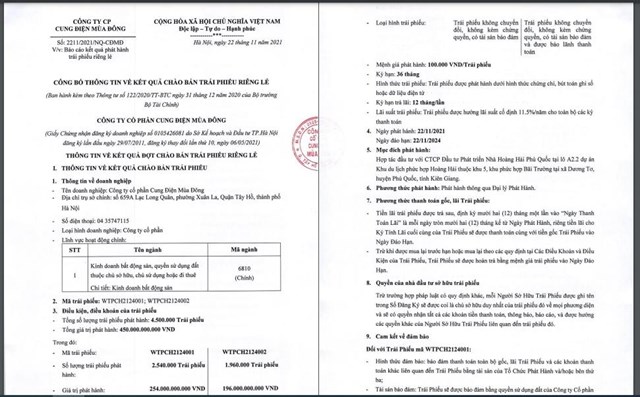 Th&ocirc;ng tin 1 l&ocirc; tr&aacute;i phiếu của đơt ph&aacute;t h&agrave;nh.