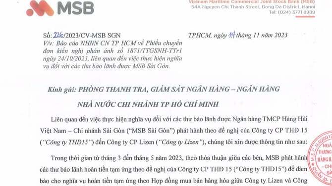 MSB S&agrave;i G&ograve;n khẳng định chịu tr&aacute;ch nhiệm với c&aacute;c thư bảo l&atilde;nh đ&atilde; ph&aacute;t h&agrave;nh