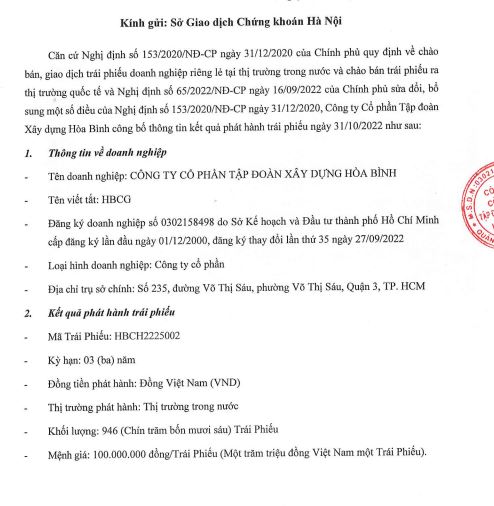 Hòa Bình Group vừa huy động xong 94,6 tỷ đồng trái phiếu, tiết giảm chi phí nhân sự vì khó khăn - Ảnh 1