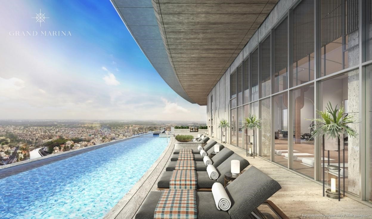 Hồ bơi v&ocirc; cực tr&ecirc;n tầng cao nhất của t&ograve;a Sea. Ảnh: Masterise Homes