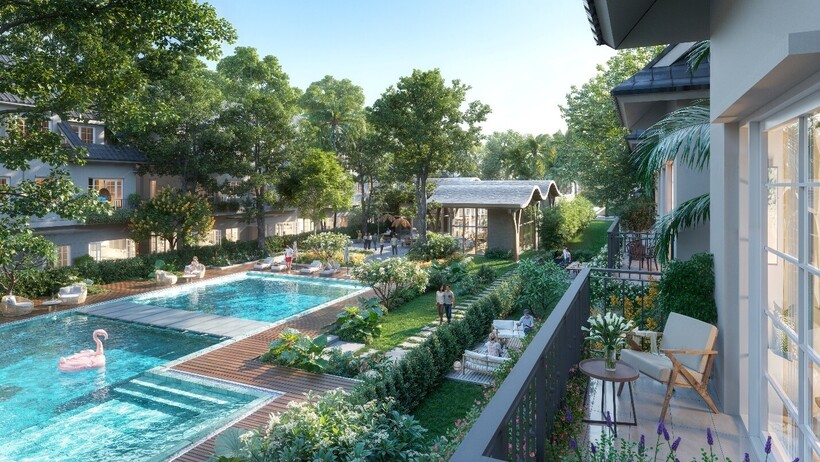 Central Island với bể bơi bốn m&ugrave;a phục vụ ri&ecirc;ng cư d&acirc;n biệt thự đảo. Ảnh: ECP