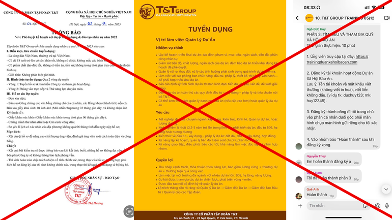 Cảnh giác trước chiêu trò giả mạo tuyển dụng T&amp;T Group trên mạng xã hội để lừa đảo - Ảnh 1