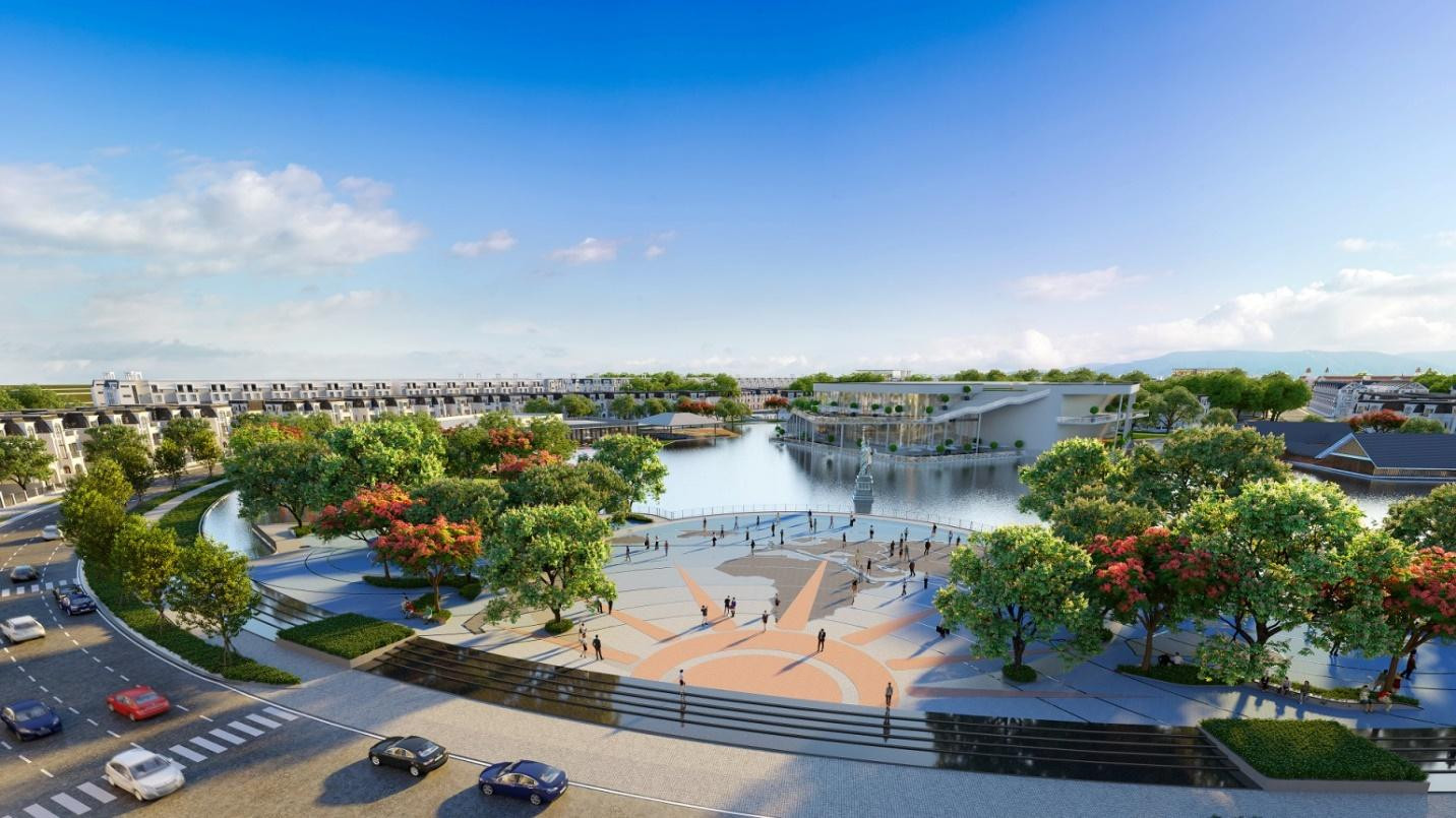 Quảng trường trung t&acirc;m xanh m&aacute;t tại đại đ&ocirc; thị Hinode Royal Park.