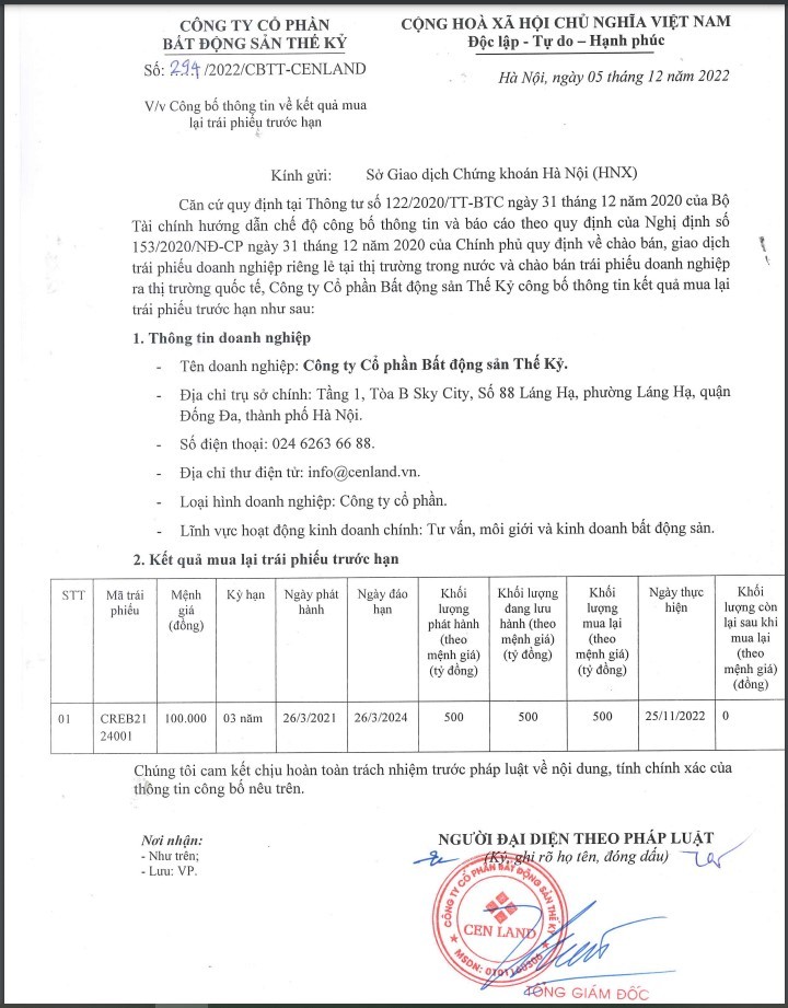 CTCP Bất động sản Thế Kỷ mua lại trước hạn to&#224;n bộ l&#244; tr&#225;i phiếu trị gi&#225; 500 tỷ đồng - Ảnh 1