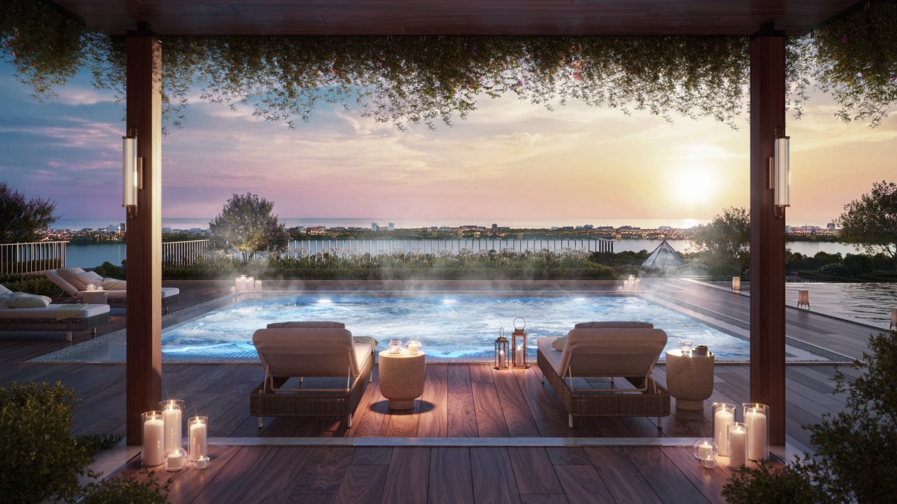 Bể sục Jaccuzi bổ trợ cho bể bơi điện ph&acirc;n muối.