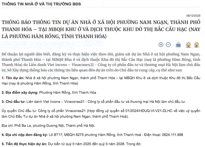Th&ocirc;ng tin về dự &aacute;n nh&agrave; ở x&atilde; hội thuộc Khu đ&ocirc; thị Bắc Cầu Hạc tại phường H&agrave;m Rồng, Thanh H&oacute;a.&nbsp;