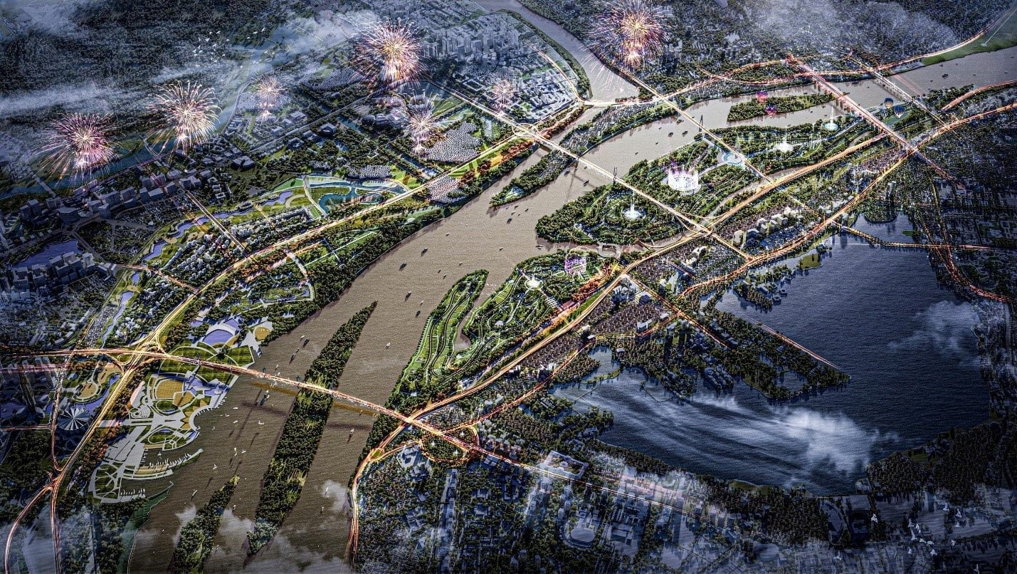 Phối cảnh dự &aacute;n Trục Đại lộ cảnh quan s&ocirc;ng Hồng