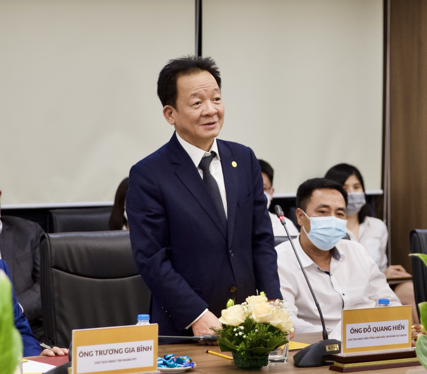 &Ocirc;ng Đỗ Quang Hiển, Chủ tịch HĐQT ki&ecirc;m Tổng Gi&aacute;m đốc Tập đo&agrave;n T&amp;T Group ph&aacute;t biểu tại sự kiện.