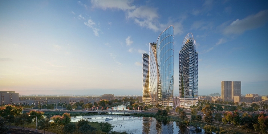 &Yacute; tưởng tiến tr&uacute;c c&ocirc;ng tr&igrave;nh tại khu vực chợ Sắt được lấy cảm hứng từ những d&ograve;ng chảy mang đến sự thịnh vượng cho Hải Ph&ograve;ng.