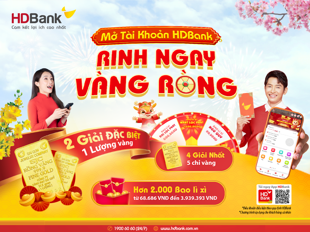 Hơn 100  kh&#225;ch h&#224;ng tr&#250;ng v&#224;ng v&#224; h&#224;ng triệu đồng khi mở t&#224;i khoản HDBank - Ảnh 1