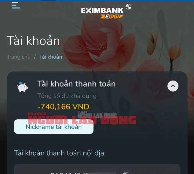T&agrave;i khoản của anh Vũ b&aacute;o nợ hơn 740.000 đồng khi anh kh&ocirc;ng sử dụng v&agrave;i năm nay