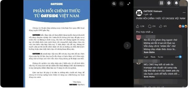 Oatside Việt Nam l&ecirc;n tiếng xin lỗi sau vụ tuyển dụng &ldquo;CMO&rdquo; g&acirc;y tranh c&atilde;i.