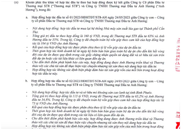 Hai hợp đồng hợp t&aacute;c đầu tư giữa Thương mại ST8 v&agrave; C&ocirc;ng ty TNHH thương mại đầu tư Anh Hương (Anh Hương).
