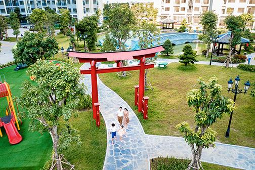 Vườn nội khu The Origami t&aacute;i hiện ho&agrave;n hảo n&eacute;t tinh hoa truyền thống Nhật Bản