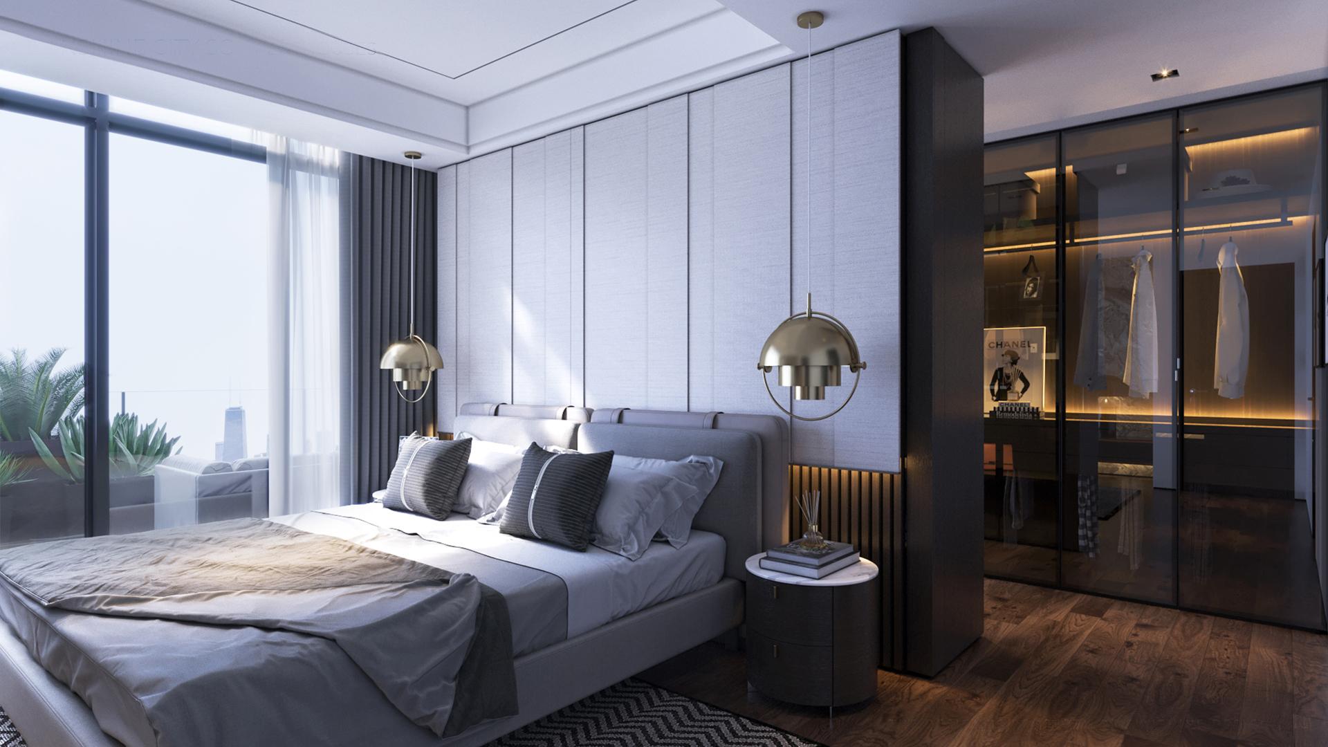 Ph&ograve;ng ngủ tại Sky Villa được sang trọng, hiện đại với tầm view kho&aacute;ng đạt