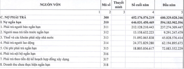 Nợ phải trả của Cholimex Food t&iacute;nh đến ng&agrave;y 30/6/2023 l&agrave; 652,2 tỷ đồng, tăng th&ecirc;m gần 52 tỷ đồng