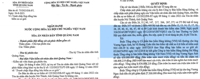 VNI bị to&agrave; &aacute;n nh&acirc;n d&acirc;n tỉnh Quảng Nam tuy&ecirc;n &aacute;n thua kiện trong vụ xe Ford Ranger ch&aacute;y