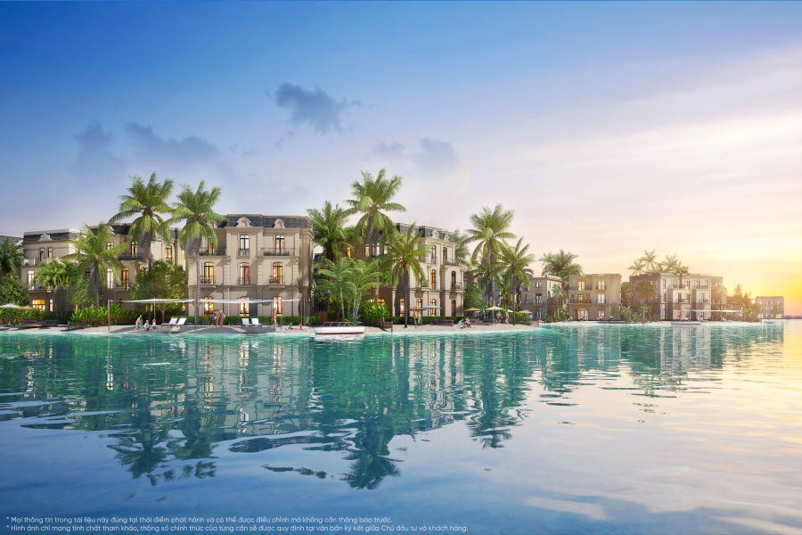 Những căn villa xa hoa tại Vịnh Ti&ecirc;n, với b&atilde;i biển ri&ecirc;ng sau nh&agrave; v&agrave; tầm view trực diện biển hồ Lagoon 800ha (Ảnh phối cảnh)