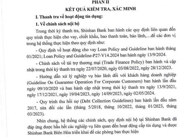 Kết luận thanh tra tại chi nh&aacute;nh ng&acirc;n h&agrave;ng Shinhan Bank Bi&ecirc;n H&ograve;a.