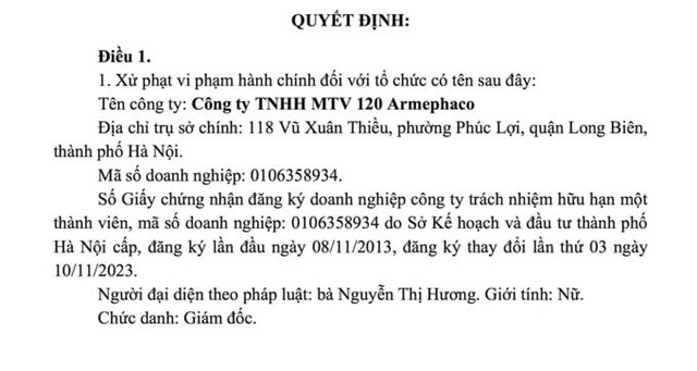 C&#244;ng ty 120 Armephaco bị Bộ Y tế phạt 215 triệu đồng do lỗi trong sản xuất thuốc - Ảnh 1