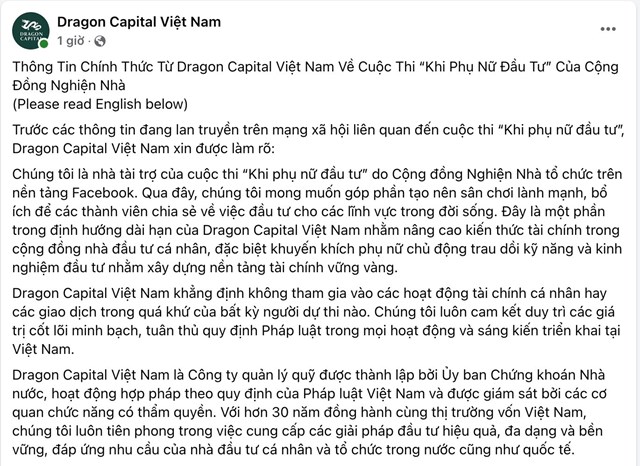 Dragon Capital l&#234;n tiếng về b&#224;i đăng g&#226;y x&#244;n xao trong group Nghiện Nh&#224; - Ảnh 1