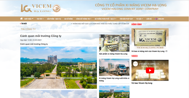 Website của c&ocirc;ng ty cổ phần Xi Măng Hạ Long. Ảnh chụp m&agrave;n h&igrave;nh.