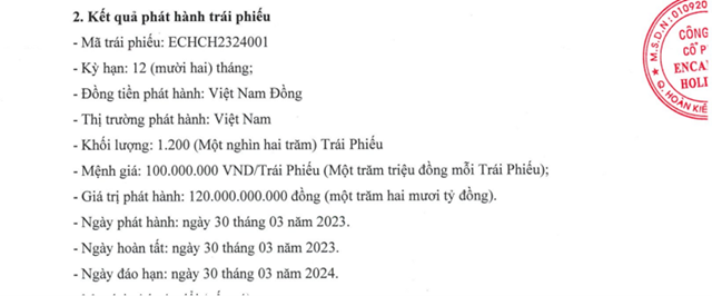 Th&ocirc;ng b&aacute;o ph&aacute;t h&agrave;nh th&agrave;nh c&ocirc;ng l&ocirc; tr&aacute;i phiếu 120 tỷ đồng của Encapital Holdings &ndash; cổ đ&ocirc;ng lớn của chứng kho&aacute;n DNSE.