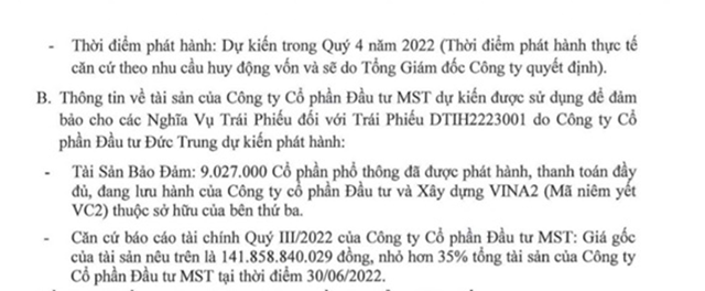 C&ocirc;ng ty CP Đầu tư MST sử dụng cổ phần của VINA2 l&agrave;m t&agrave;i sản đảm bảo cho l&ocirc; tr&aacute;i phiếu do c&ocirc;ng ty Đức Trung ph&aacute;t h&agrave;nh.