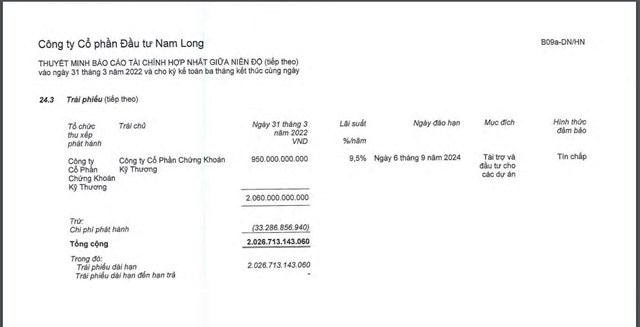 L&ocirc; tr&aacute;i phiếu c&oacute; gi&aacute; trị 950 tỷ đồng của Nam Long kh&ocirc;ng t&agrave;i sản đảm bảo.