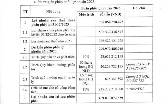 Phương án ph&acirc;n ph&ocirc;́i lợi nhu&acirc;̣n năm 2023 của HNA trong năm 2024.