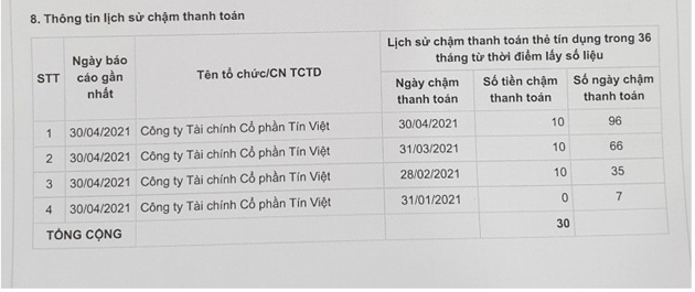 Thông tin về khoản nợ xấu của anh Trần Nhật Đức trên Cổng thông tin tín dụng Quốc gia (CIC) (Ảnh: Doanh nghiệp & Đầu tư)  