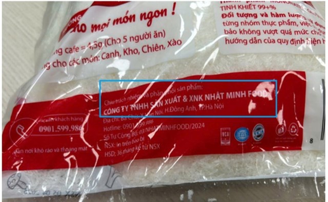 Bao b&igrave; sản phẩm m&igrave; ch&iacute;nh Ofood vi phạm quy định ghi nh&atilde;n, kh&ocirc;ng ghi xuất xứ m&igrave; ch&iacute;nh b&ecirc;n trong, chỉ c&oacute; đơn vị chịu tr&aacute;ch nhiệm l&agrave; c&ocirc;ng ty Nhật Minh Food.
