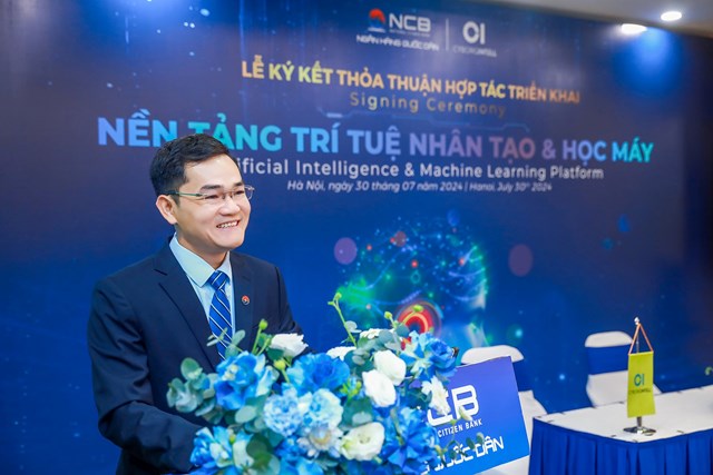 &Ocirc;ng Nguyễn Vịnh, Gi&aacute;m đốc Khối C&ocirc;ng nghệ NCB ph&aacute;t biểu tại Lễ k&yacute; kết