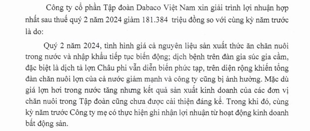 Giải tr&igrave;nh kết quả kinh doanh qu&yacute; II/2024 của Dabaco