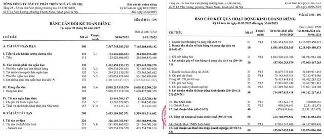 Th&ocirc;ng tin một phần b&aacute;o c&aacute;o kết quả hoạt động kinh doanh 6 th&aacute;ng đầu năm 2025 của HUD