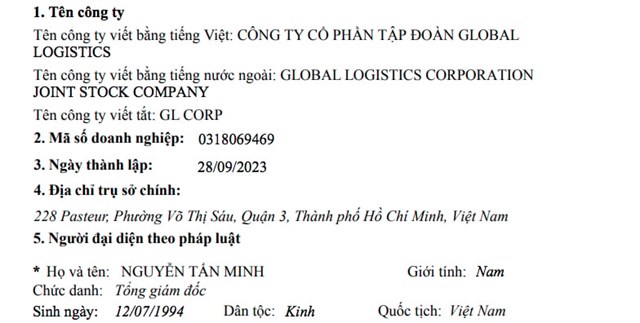 C&ocirc;ng ty cổ phần Tập đo&agrave;n Global Logistics c&oacute; vốn điều lệ 236 tỷ đồng.&nbsp;