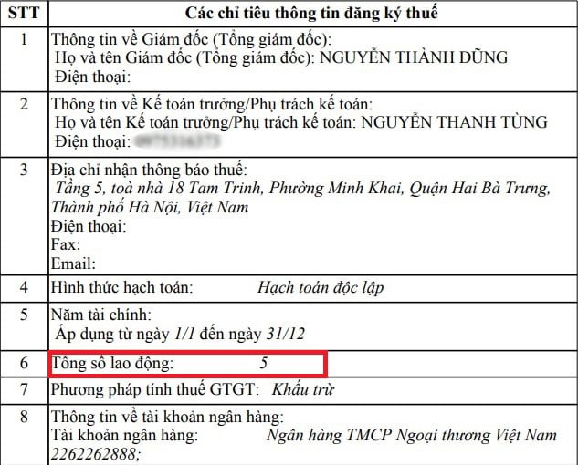 Thi&ecirc;n Kh&ocirc;i Group đăng k&yacute; thuế 5 lao động.