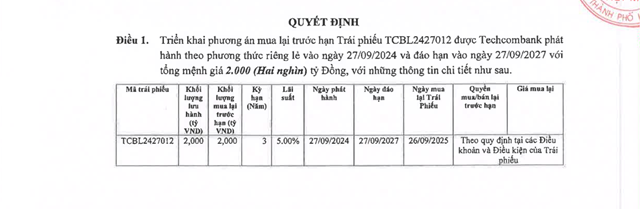 Techcombank l&ecirc;n kế hoạch mua lại tr&aacute;i phiếu trước hạn.